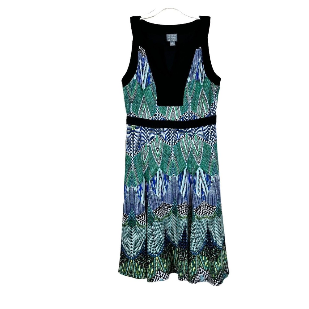 Rabbit Rabbit Rabbit Womens Midi Dress Mix Pattern Multicolor V-Neck Size 8